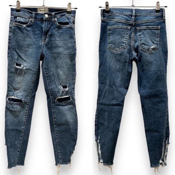 We the Free | Free People Jeans | Blue Denim Distressed Raw Hem Ankle | Size 25 - Picture 1 of 10